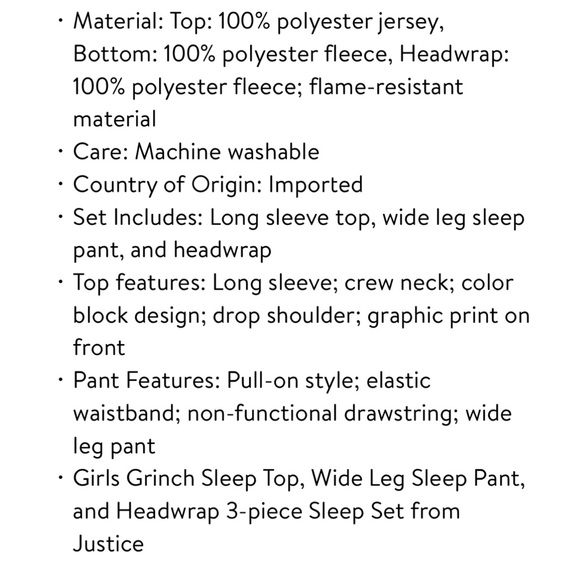 Justice Girls Grinch Long Sleeve Top and Wide Leg Pant with Grinch Headband, - Picture 6 of 6